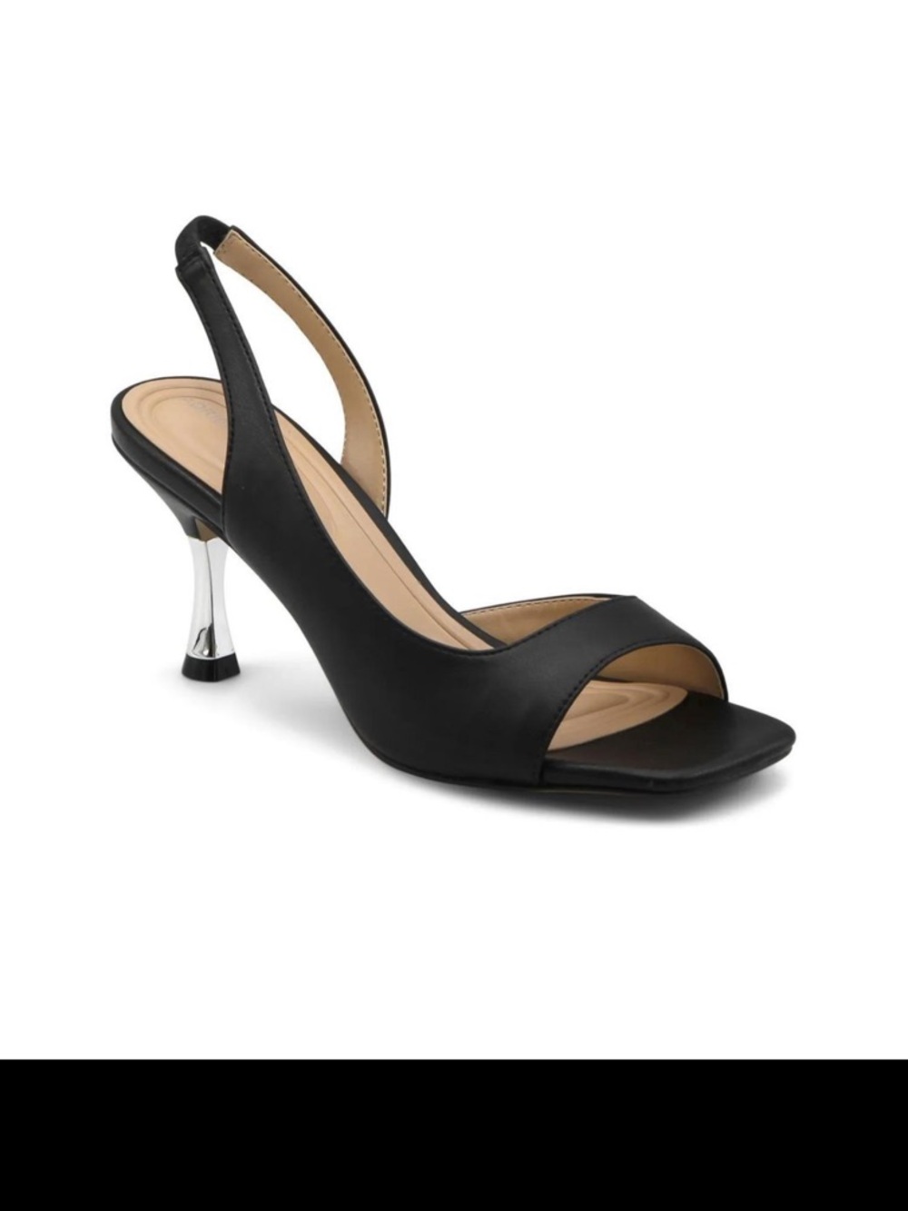 Adrienne Vittadini Black Slingback Sling Open-Toe Heels with Silver Heel